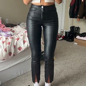 skinny leather pants with split hem